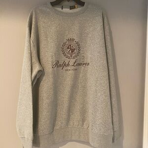 Ralph Lauren Light Gray Crewneck Sweatshirt with Burgundy Crest NWOT